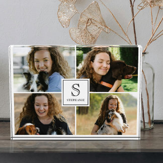 Custom 4 Picture Collage with Monogram and Name Fotoblock