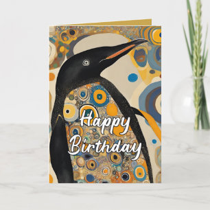Custom 50. Art Nouveau Penguin Geburtstag Dankeskarte