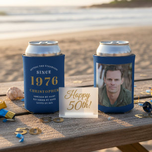 Custom 50. Geburtstag Blue Gold mit Foto Dosenkühler
