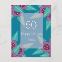 Custom 50. Geburtstag Blumenblauer Name modern