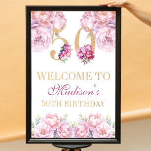 Custom 50. Geburtstag Gold Glitzer Pink Peonies Poster