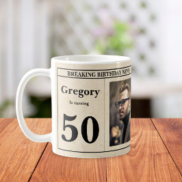Custom 50. Geburtstag Retro Newspaper Foto Kaffeetasse