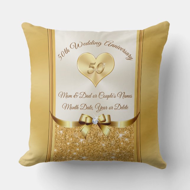 Custom 50 Jahre Anniversary Pillow, Gold, Off Whit Kissen (Vorderseite)