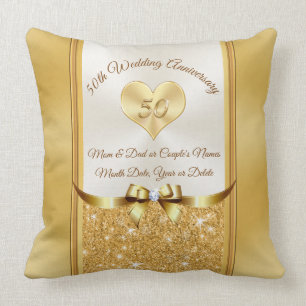 Custom 50 Jahre Anniversary Pillow, Gold, Off Whit Kissen