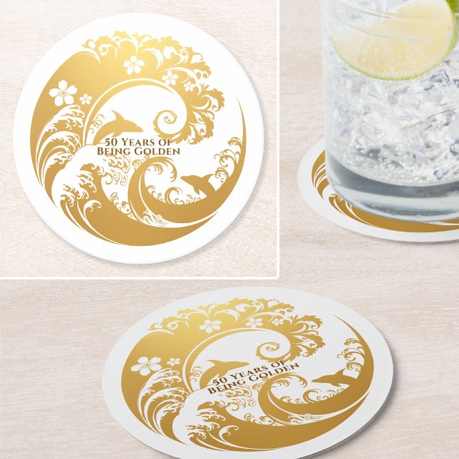 Custom 50th Birthday Gold  Runder Pappuntersetzer (Von Creator hochgeladen)