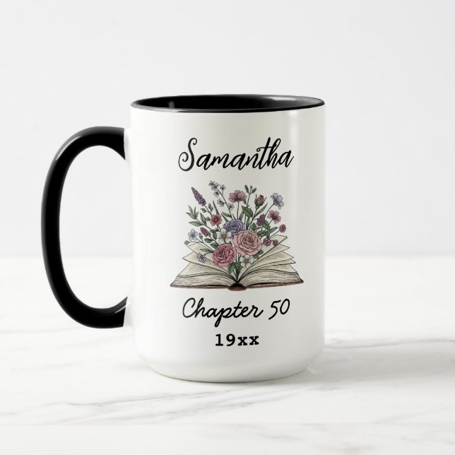Custom 50th Birthday Name - Chapter 50 Floral Book Tasse (Links)