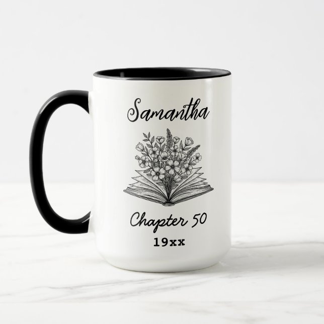Custom 50th Birthday Name - Chapter 50 Floral Book Tasse (Links)