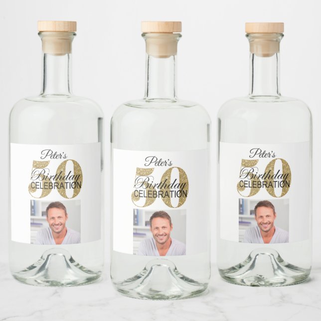 Custom 50th Birthday Party Mini Liquor Favor Label Alkoholflaschenetikett (Flaschen)