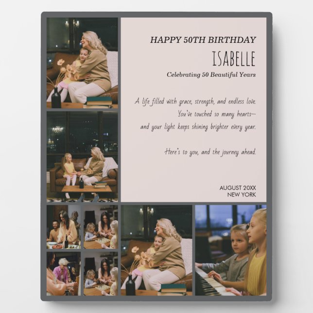 Custom 50th Birthday Photo Collage Plaque Fotoplatte (Vorderseite)