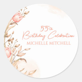 Custom 55. Geburtstag Peach Floral Tulips Runder Aufkleber