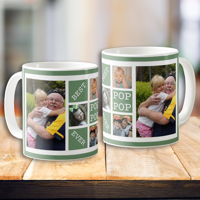 Custom 5 Foto Collage Bester Pop Pop je grün Kaffeetasse (Custom 5 Photo Collage Best Pop Pop Ever Green Coffee Mug
)