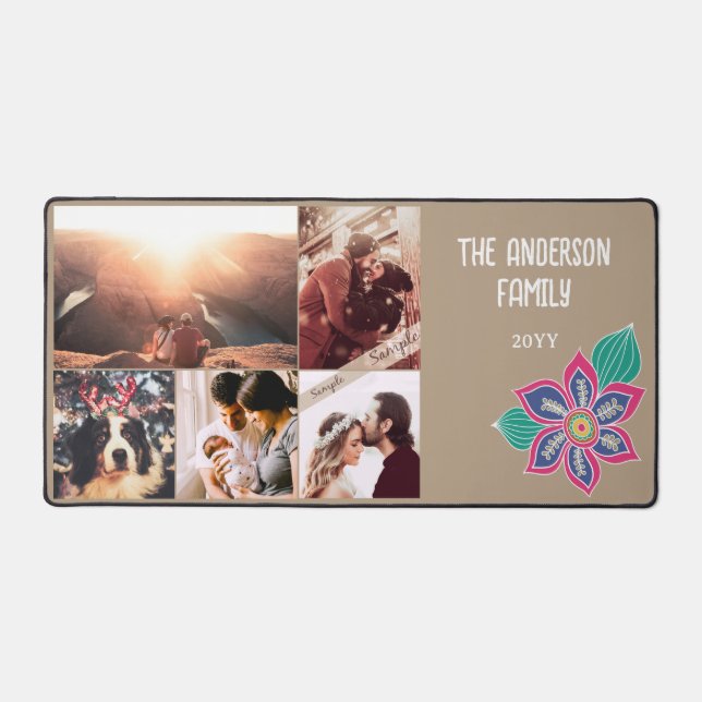 Custom 5 Foto Collage Farbige Bohemische Blume Schreibtischunterlage (Vorderseite)