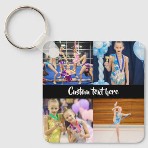 Custom 5 Fotos Collage Gymnastics Schwarz-weiß Schlüsselanhänger