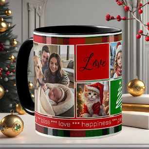 Custom 5 Fotos Green Red Karierte Weihnachten Kaffeetasse
