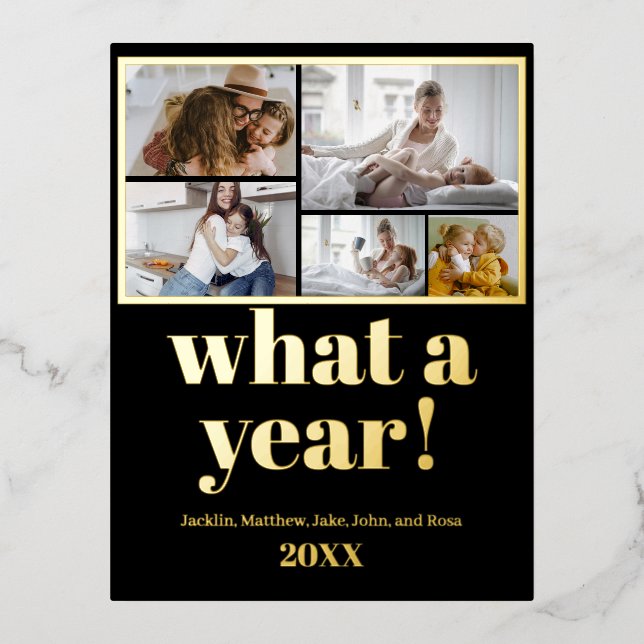 Custom 5 Fotos Typografie Foliday Postkarte (Vorderseite)