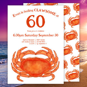 Custom 60. Geburtstag Watercolor Crab Seafood Pun Einladung