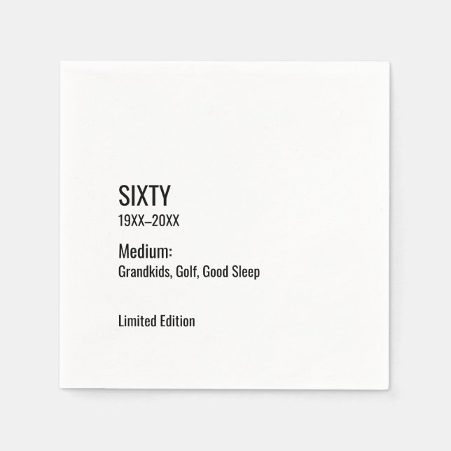 Custom 60th Birthday Funny Museum Label Chic Serviette (Vorderseite)