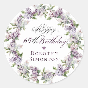 Custom 65. Geburtstag Lila Lilac Umschlag Aufklebe Runder Aufkleber