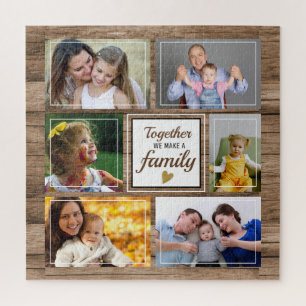 Custom 6 Foto Collage Family Quote Rustikales Holz Puzzle