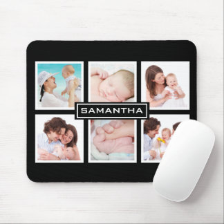 Custom 6 Foto Collage Personalisiert Black Mousepad