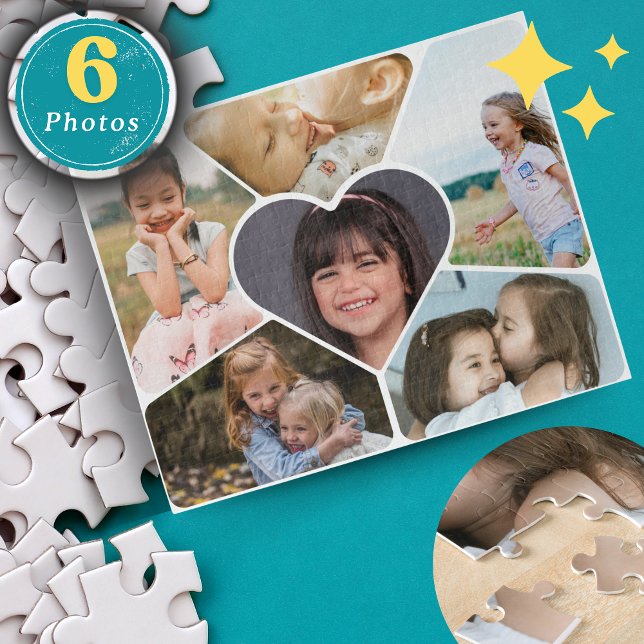 Custom 6 Foto Collage Puzzle - Personalisiertes Ge (Custom 6 Photo Collage Puzzle - Personalized Minimalist Jigsaw Puzzle for Memorable Gifts & Family)