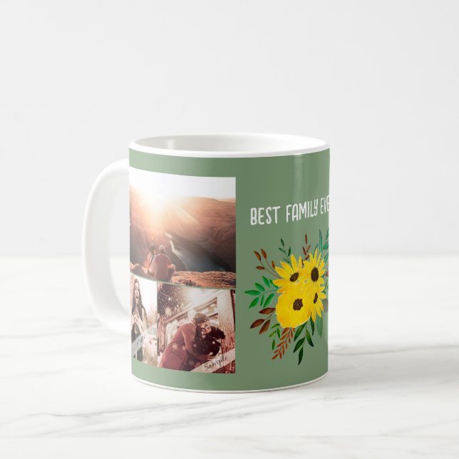 Custom 6 Foto Collage Sonnenblume Beste Familie je Kaffeetasse (Vorderseite Links)