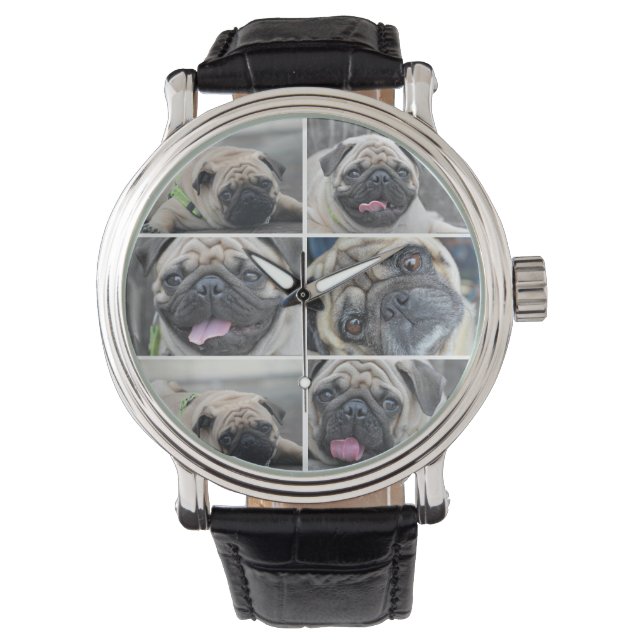 Custom 6-Foto-Collage-Uhr Armbanduhr (Vorderseite)