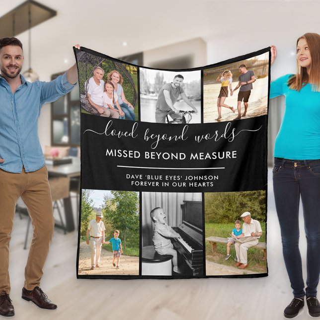 Custom 6 Foto Loved Beyond Words Black Fleecedecke (Von Creator hochgeladen)