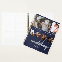 Custom 6 Fotos Navy Blue Liebe Script Hochzeit Planer