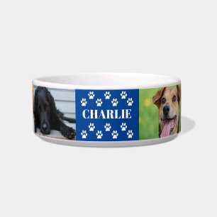 Custom 6 Pet Foto Collage Dose Name blau Napf