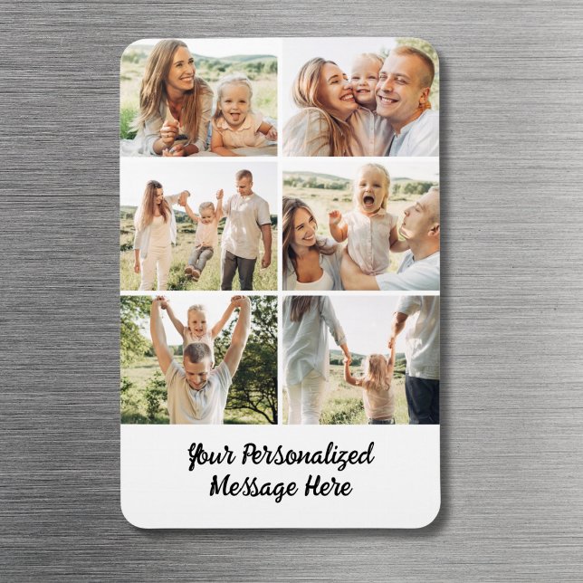 Custom 6 Photo Collage Text Message Modern Simple  Magnet (Von Creator hochgeladen)