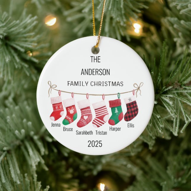Custom 6 Stocking Names / Year Christmas Ornament (Baum)