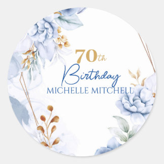 Custom 70. Geburtstag Blue Gold Runder Aufkleber
