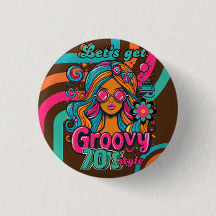 Custom 70er Retro Disco Geburtstag Boogie Groovy Button