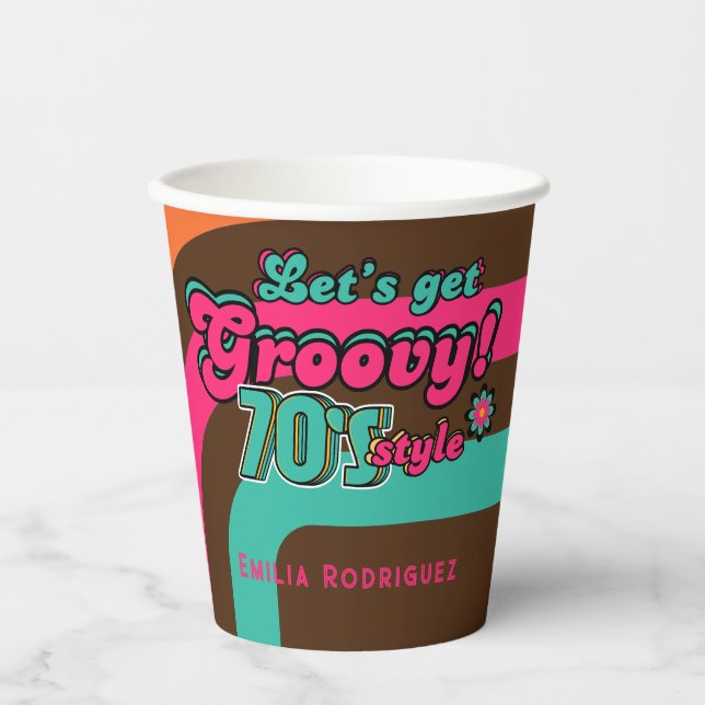 Custom 70er Retro Disco Geburtstag Boogie Groovy Pappbecher (Vorderseite)