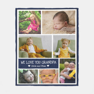 Custom 7 Foto Collage Wir Liebe Sie Opa Blue Fleecedecke