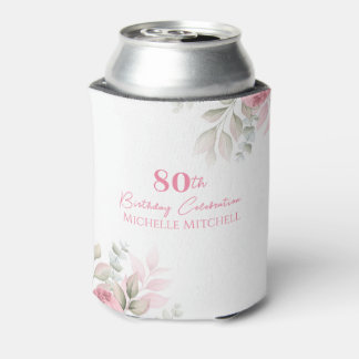 Custom 80. Geburtstag Pink Aquarell Floral Dosenkühler