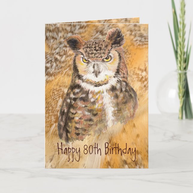 Custom 80th Birthday, Owl Wild & Crazy Karte (Vorderseite)