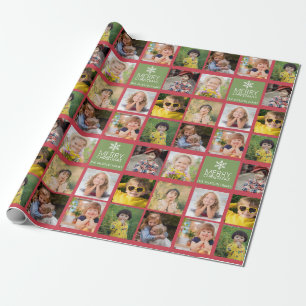 Custom 8 Foto Christmas Collage Red Green Geschenkpapier