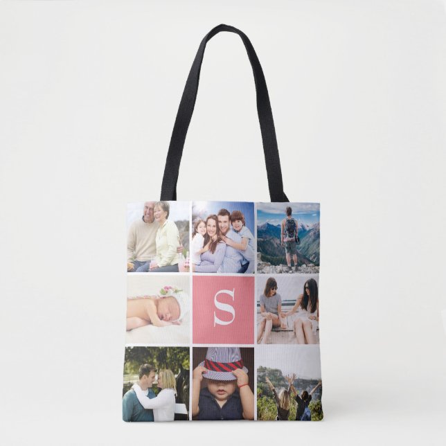Custom 8 Foto Collage Blush Pink Mit Monogramm (Vorderseite)