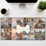 Custom 8 Foto Collage Dog Knochen Peach Schreibtischunterlage<br><div class="desc">Mit diesem Foto-Tischmatte für Pfirsichhunde zeigen Sie Ihren besten Freund! Mit einem schlichten pfirsichfarbenen Hintergrund, einer Collage aus acht bezaubernden Fotos und einem niedlichen Hundeknochen mit dem Namen Ihres Hundes ist diese Schreibtischmatte der ideale Weg, um Ihren Arbeitsbereich zu verbessern und Ihren geliebten Begleiter nah behalten. Die aus hochwertigen Materialien...</div>
