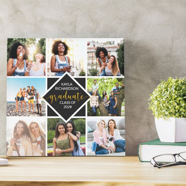 Custom 8 Foto Collage Gold Graduate Abschluss Leinwanddruck (Von Creator hochgeladen)