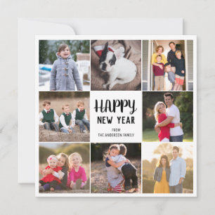 Custom 8 Foto glücklich New Year Green Gingham Kar Feiertagskarte
