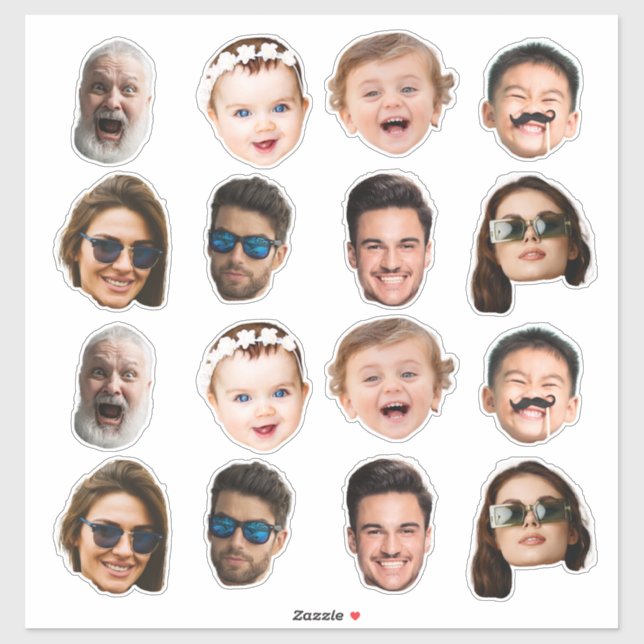 Custom 8 Photos Faces Waterproof Vinyl Stickers Aufkleber (Blatt)