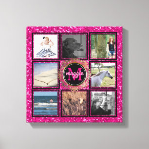 Custom 8 Square Foto Collage Girly Pink Monogram Leinwanddruck