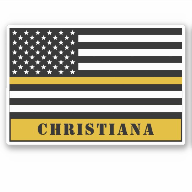 Custom 911 Dispatcher USA Flag Thin Gold Line Aufkleber (Vorderseite)