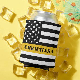 Custom 911 Dispatcher USA Flag Thin Gold Line Dosenkühler