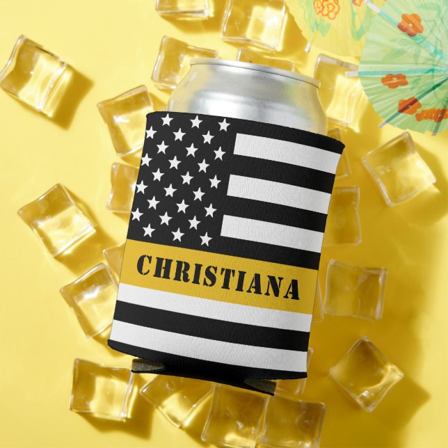 Custom 911 Dispatcher USA Flag Thin Gold Line Dosenkühler (In Situ Sommer)