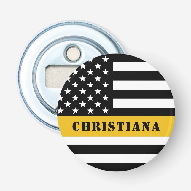 Custom 911 Dispatcher USA Flag Thin Gold Line Flaschenöffner (Vorderseite)