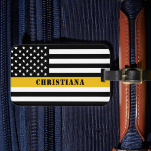 Custom 911 Dispatcher USA Flag Thin Gold Line Gepäckanhänger
